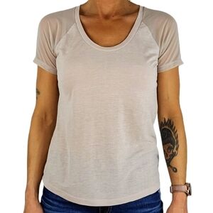 Halogen Mesh Mix Modal Top Size X Small Creme